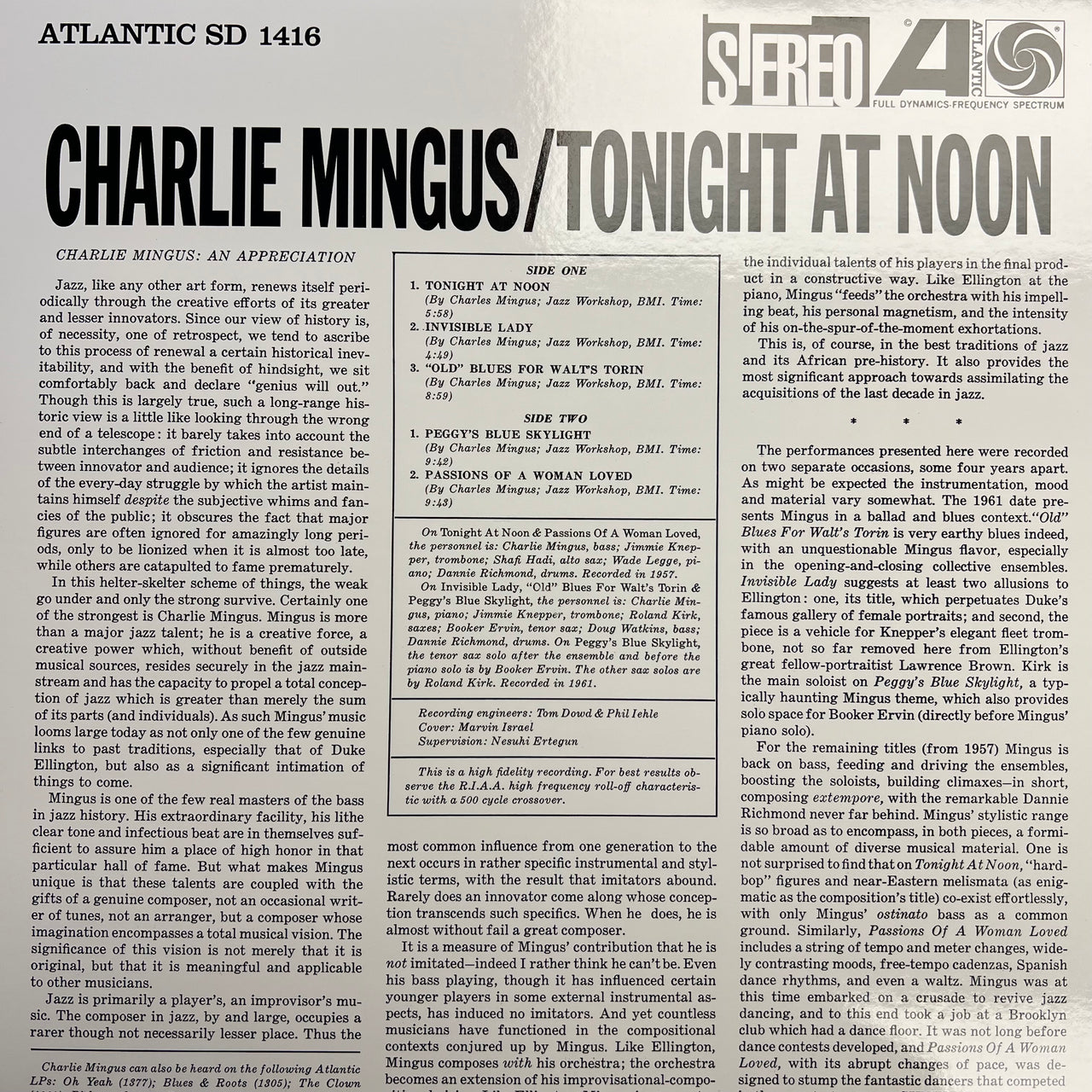 Charlie Mingus* - Tonight At Noon (Very Good Plus (VG+)) Jazz (LP, Ltd, RP, 180)