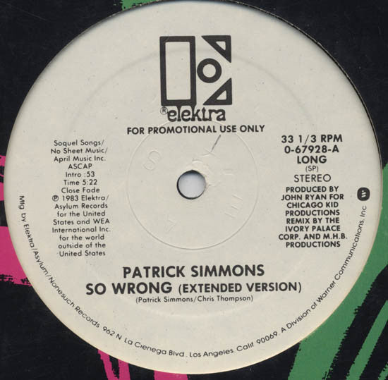 Patrick Simmons : So Wrong (12", Promo)