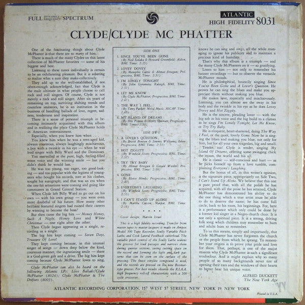 Clyde McPhatter : Clyde (LP, Album, Mono)