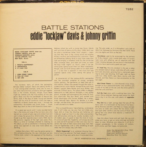 Eddie "Lockjaw" Davis & Johnny Griffin : Battle Stations (LP, Album, Mono)