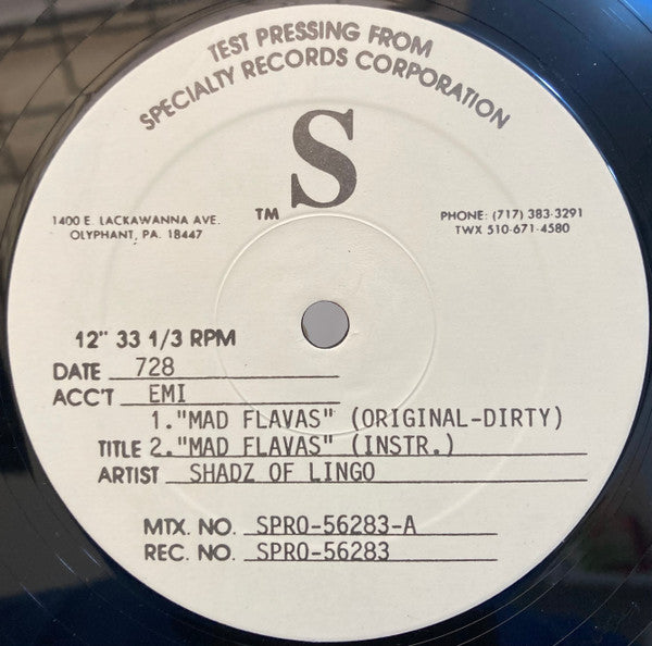 Shadz Of Lingo : Mad Flavaz (12", Promo, TP)