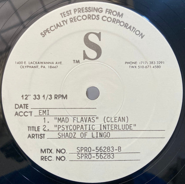 Shadz Of Lingo : Mad Flavaz (12", Promo, TP)
