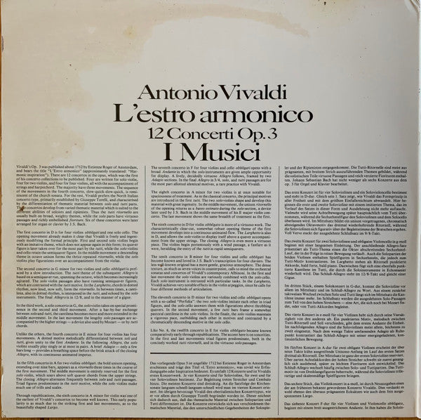 Antonio Vivaldi, I Musici : L'Estro Armonico 12 Concerti Op.3 (2xLP, Club)