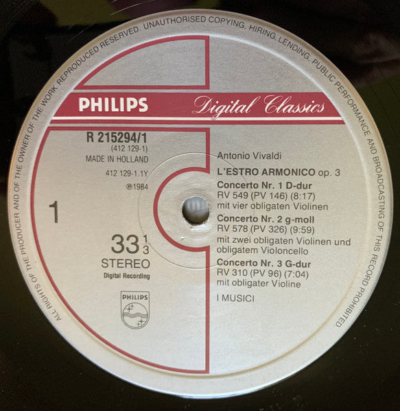 Antonio Vivaldi, I Musici : L'Estro Armonico 12 Concerti Op.3 (2xLP, Club)