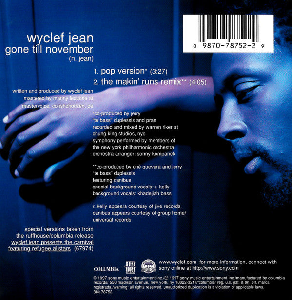 Wyclef Jean : Gone Till November (CD, Single, Car)