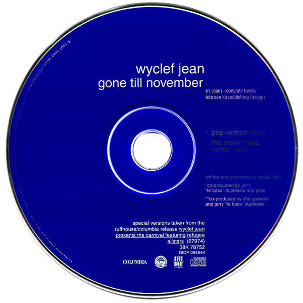 Wyclef Jean : Gone Till November (CD, Single, Car)