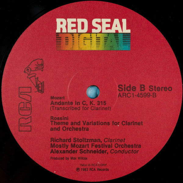 Richard Stoltzman, Mostly Mozart Orchestra, Alexander Schneider, Carl Maria von Weber / Gioacchino Rossini / Wolfgang Amadeus Mozart : Clarinet Concerto No.1 / Theme And Variations For Clarinet And Orchestra / Andante In C, K.315 (LP, Album)