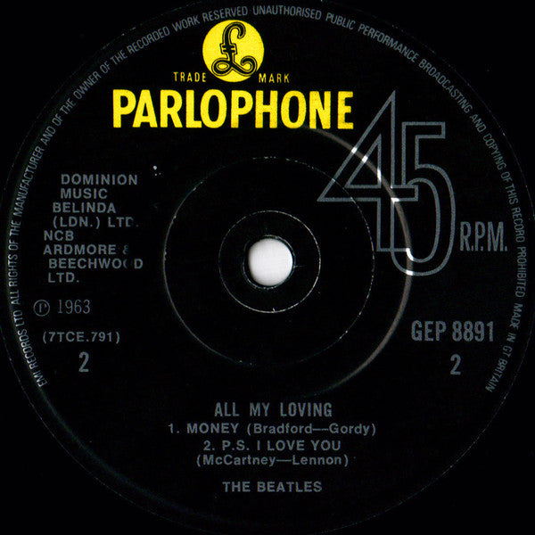 The Beatles : All My Loving (7", EP, Mono, RE, Sol)