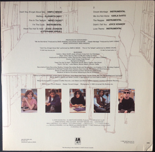 Various : The Breakfast Club (Original Motion Picture Soundtrack) (LP, Album, Club)