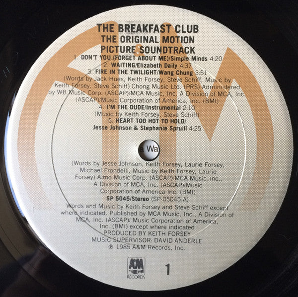 Various : The Breakfast Club (Original Motion Picture Soundtrack) (LP, Album, Club)