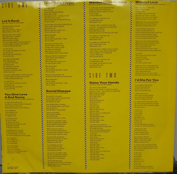 Bon Jovi : Slippery When Wet (LP, Album, 57 )