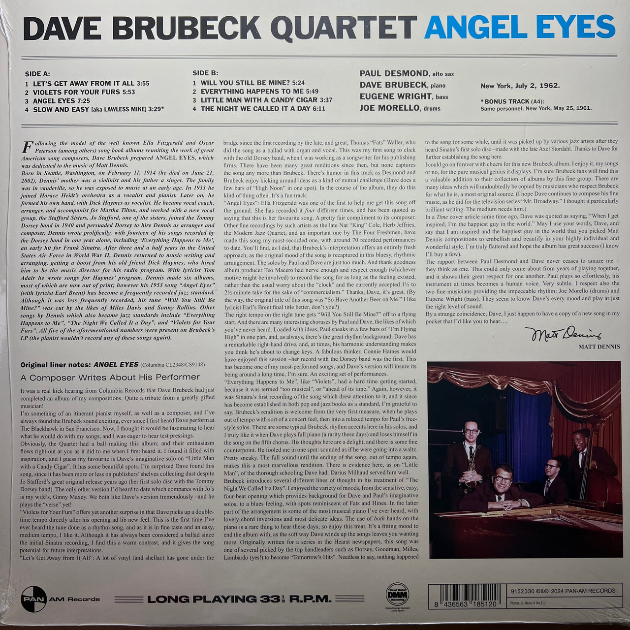 The Dave Brubeck Quartet - Angel Eyes (Mint (M)) Jazz (LP, Album, RE, 180)