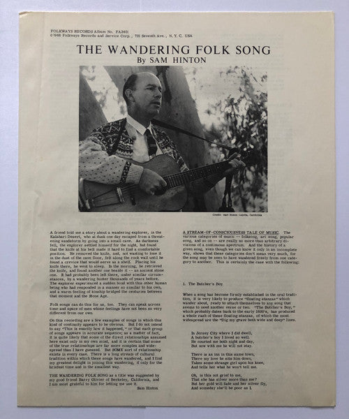 Sam Hinton : The Wandering Folksong (LP, Album)