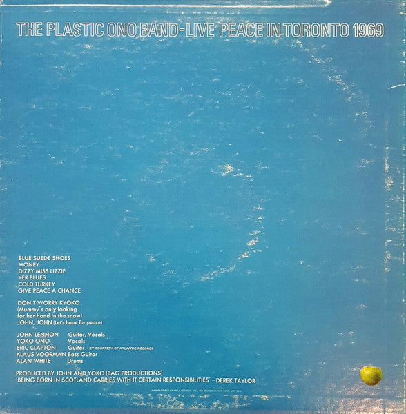 The Plastic Ono Band : Live Peace In Toronto 1969 (LP, Album, L.A)