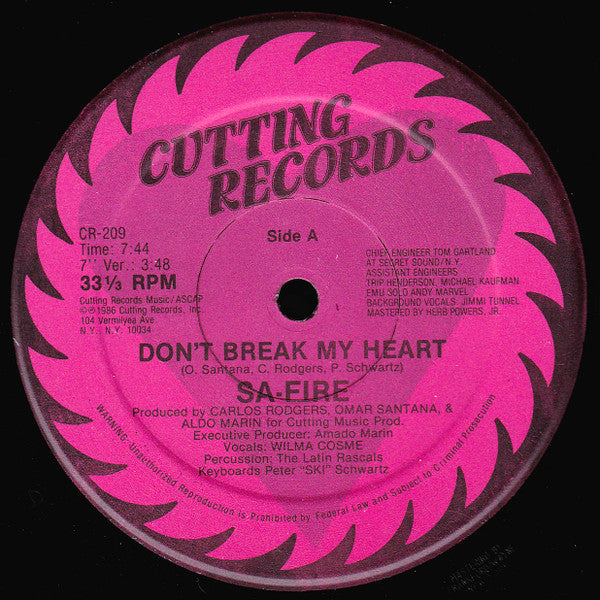 Sa-Fire* : Don't Break My Heart (12")