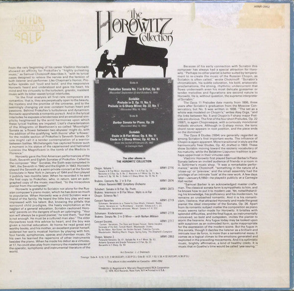 Vladimir Horowitz : The Horowitz Collection: Prokoviev, Barber, Scriabin (LP, Album, Mono)