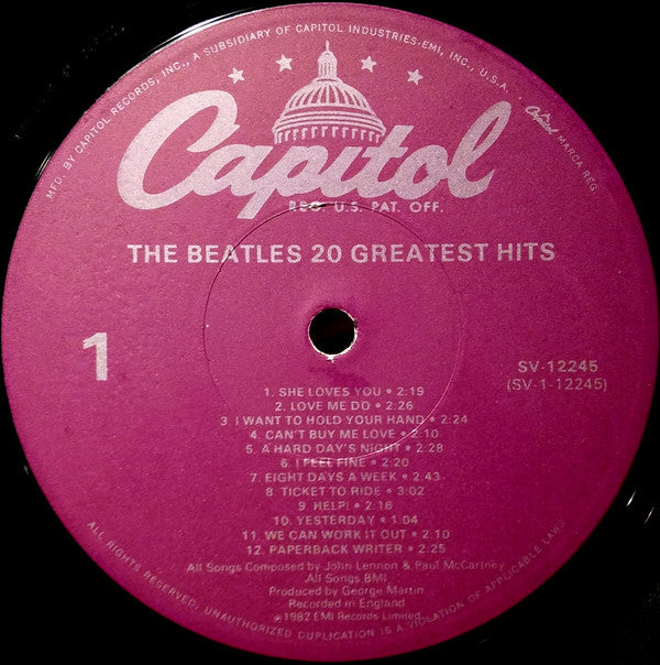The Beatles : 20 Greatest Hits (LP, Comp, M/Print, 1st)