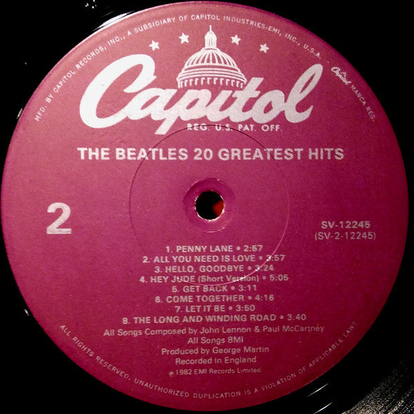 The Beatles : 20 Greatest Hits (LP, Comp, M/Print, 1st)