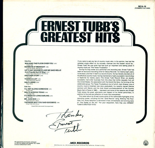 Ernest Tubb : Ernest Tubb's Greatest Hits (LP, Comp, RE)