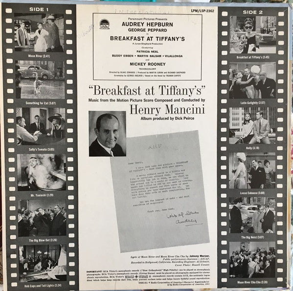 Henry Mancini : Breakfast At Tiffany's (Music From The Motion Picture Score) (LP, Album, Mono, Hol)