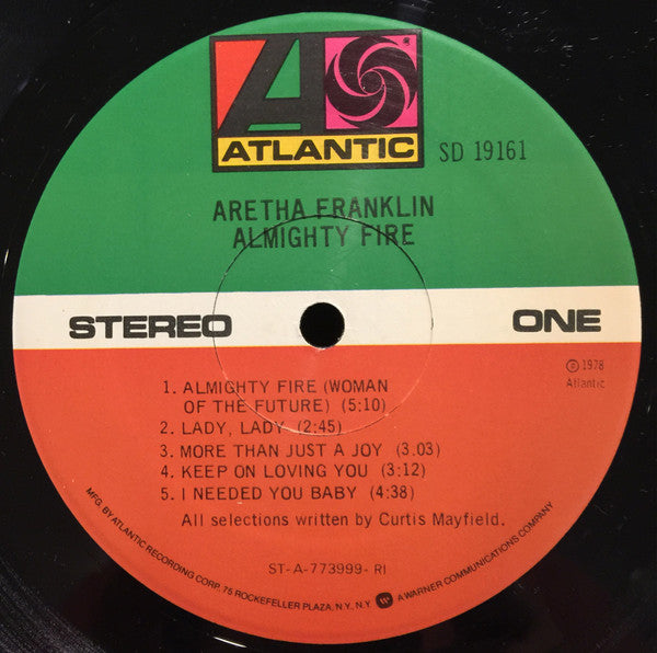 Aretha Franklin : Almighty Fire (LP, Album, RI,)