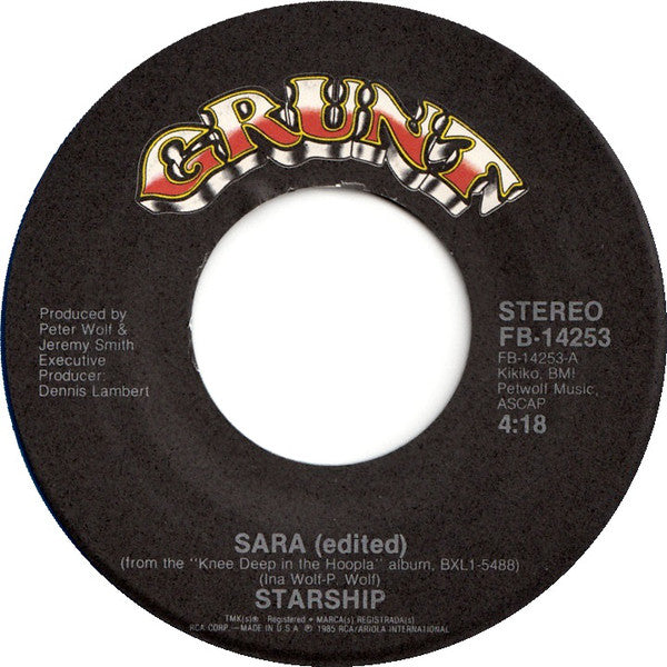 Starship (2) : Sara (7", Single, Ind)