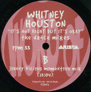 Whitney Houston : It's Not Right But It's Okay (The Dance Mixes) (2x12", Promo)