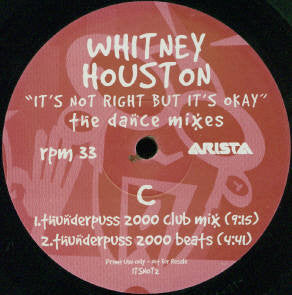 Whitney Houston : It's Not Right But It's Okay (The Dance Mixes) (2x12", Promo)