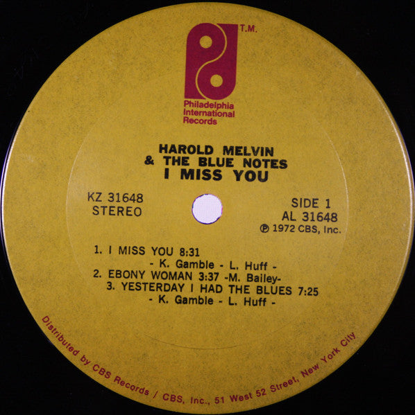 Harold Melvin And The Blue Notes : I Miss You (LP, Album, Ter)
