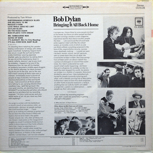 Bob Dylan : Bringing It All Back Home (LP, Album, RP, San)
