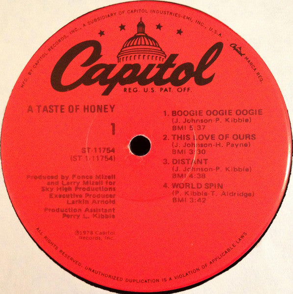 A Taste Of Honey : A Taste Of Honey (LP, Album, Jac)