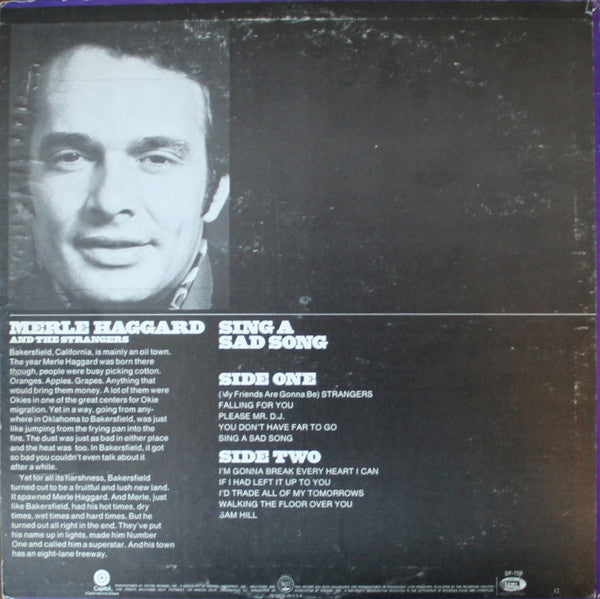 Merle Haggard And The Strangers (5) : Sing A Sad Song (LP, RE, Win)