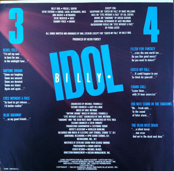 Billy Idol : Rebel Yell (LP, Album, Pit)