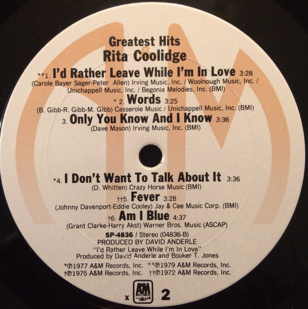 Rita Coolidge : Greatest Hits (LP, Album, Comp, X -)