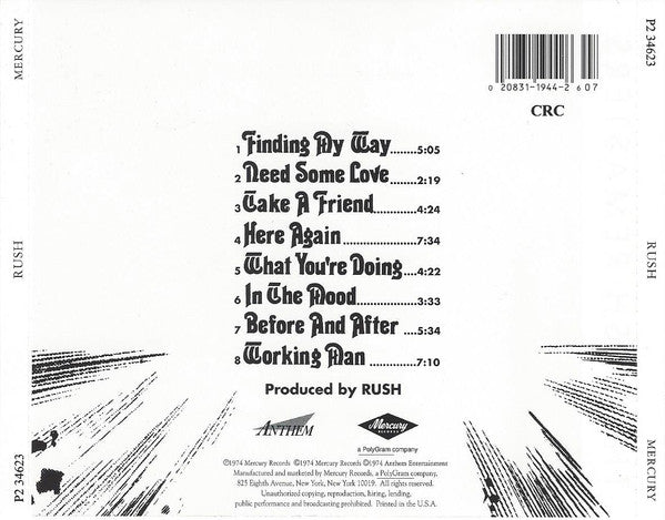 Rush : Rush (CD, Album, Club, RE, RM, Spr)