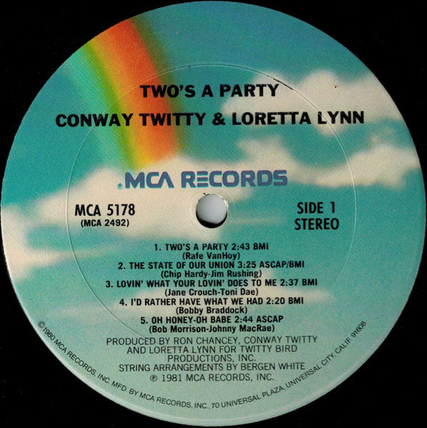 Conway Twitty & Loretta Lynn : Two's A Party (LP, Album, Club, CRC)