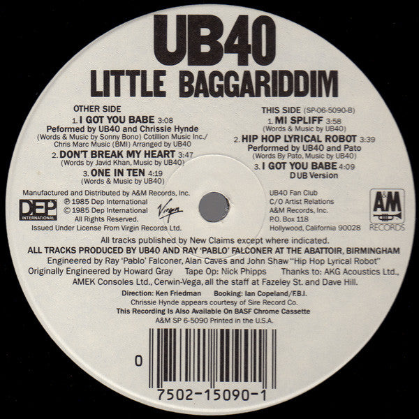 UB40 : Little Baggariddim (12", EP)