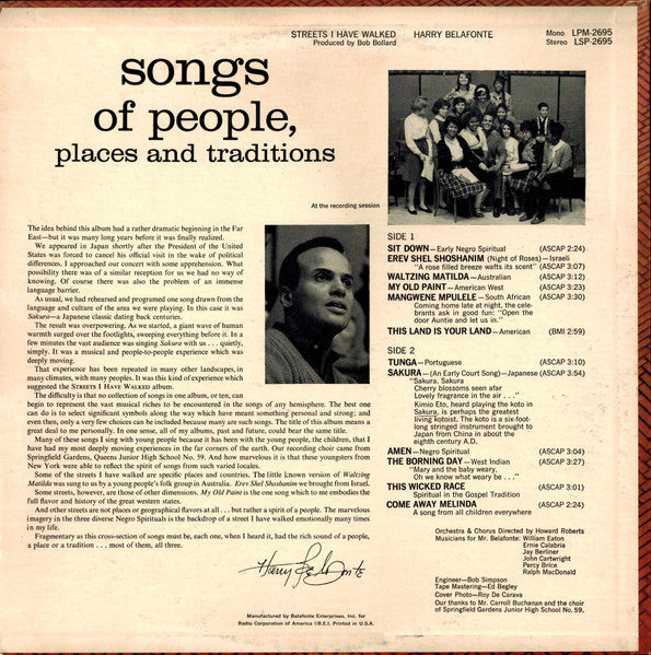 Harry Belafonte : Streets I Have Walked (LP, Album, Hol)