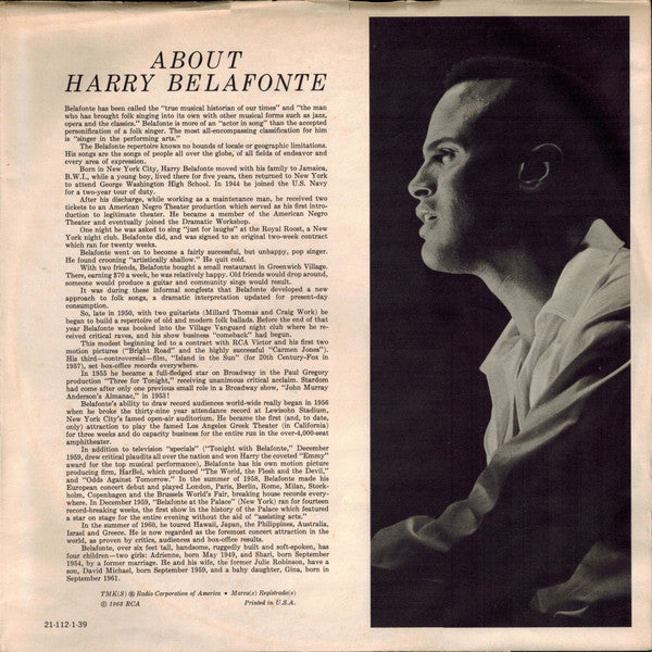 Harry Belafonte : Streets I Have Walked (LP, Album, Hol)