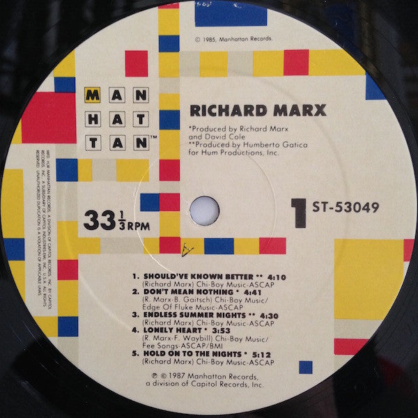 Richard Marx : Richard Marx (LP, Album, All)