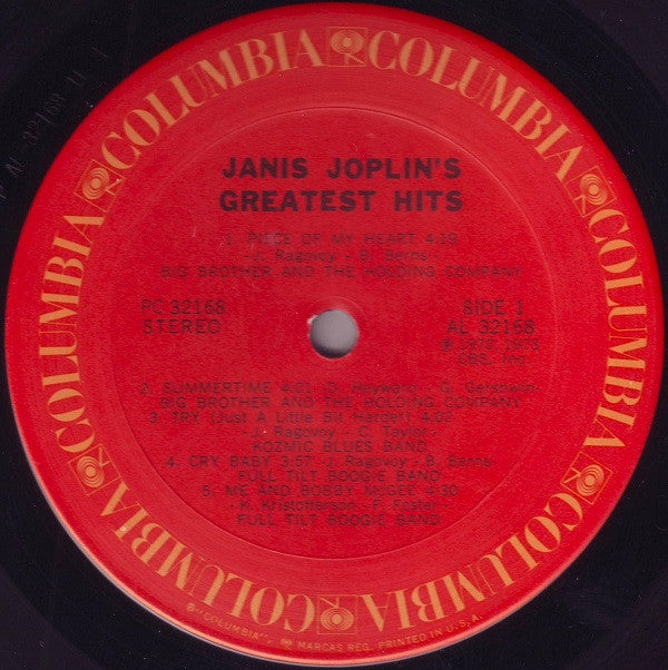 Janis Joplin : Janis Joplin's Greatest Hits (LP, Comp, RE)