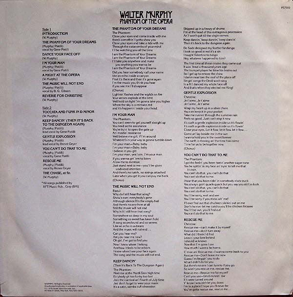 Walter Murphy : Phantom Of The Opera (LP, Album, PRC)