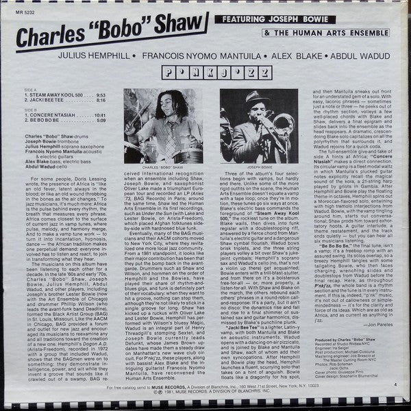 Charles "Bobo" Shaw* & The Human Arts Ensemble Featuring Joseph Bowie : P'nk J'zz (LP, Album, Promo, RE)