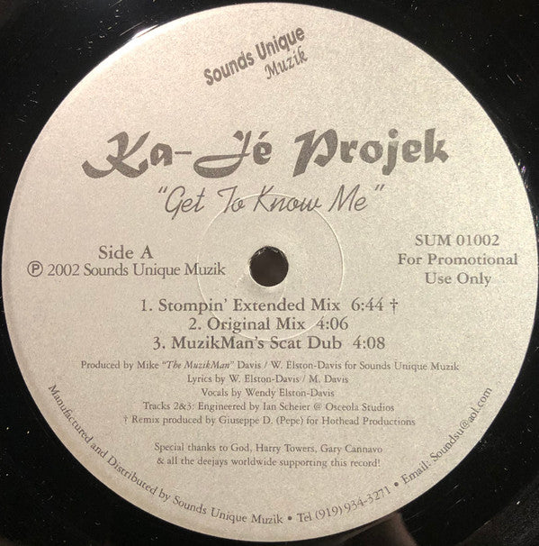 Ka-Je' Projek - Get To Know Me (Very Good (VG)) Electronic (12", Promo)