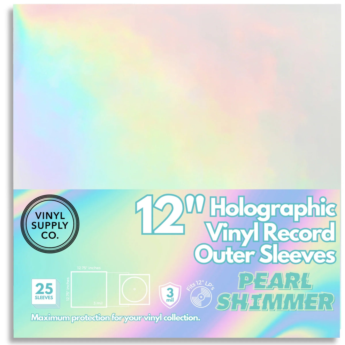 Vinyl Supply Co. 12" Holographic Vinyl Record Outer Sleeves Pearl Shimmer
