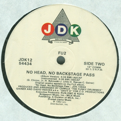 FU2 : Boomin' In Ya Jeep / No Head, No Backstage Pass (12")