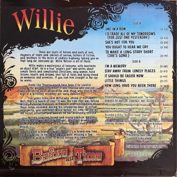 Willie Nelson : Willie/Before His Time (LP, Comp, Ind)