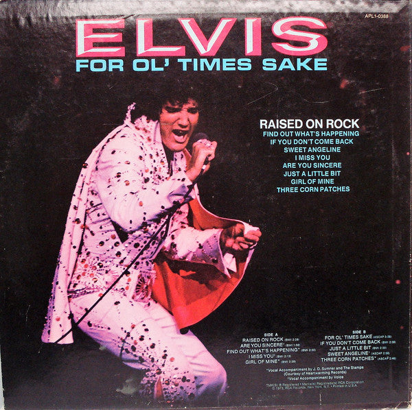 Elvis Presley : Raised On Rock / For Ol' Times Sake (LP, Album, Ind)