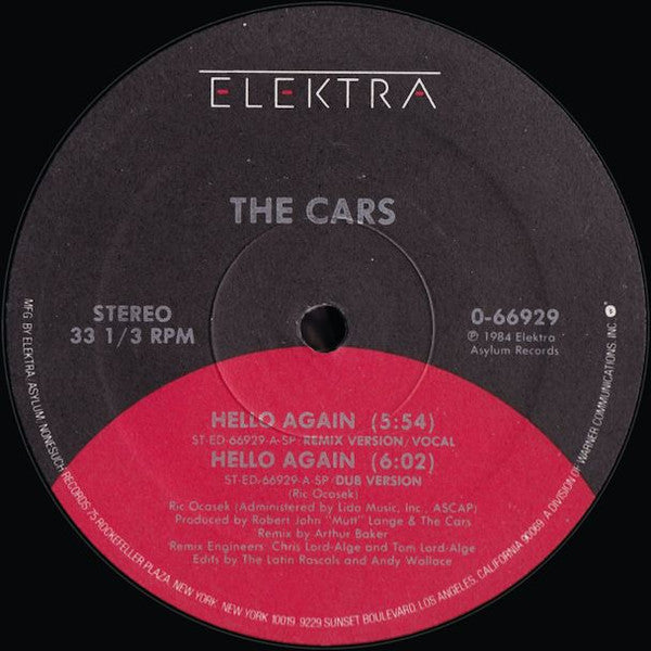 The Cars : Hello Again (12", Single)