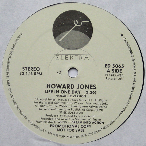 Howard Jones : Life In One Day (12", Single, Promo)